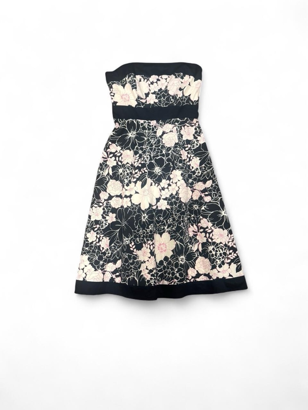 Molly New York Strapless Black Dress with Pale Pink Floral Print